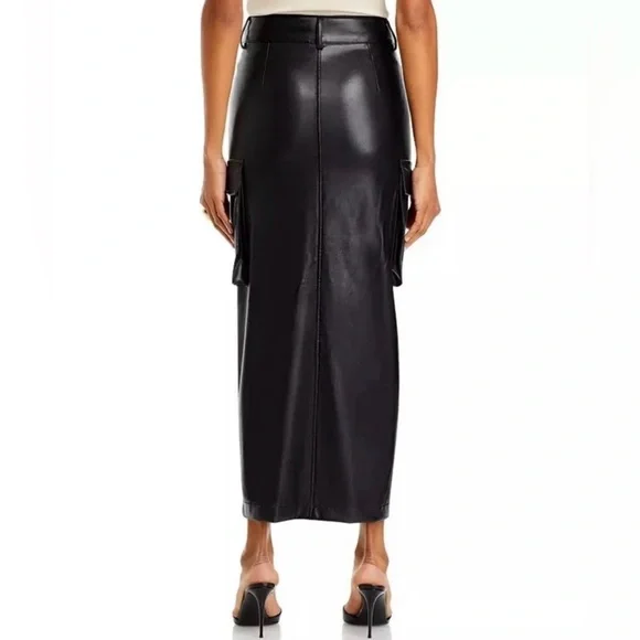 7 For All Mankind Faux Leather Cargo Midi Skirt With Slit Black Size Small - Picture 2 of 7